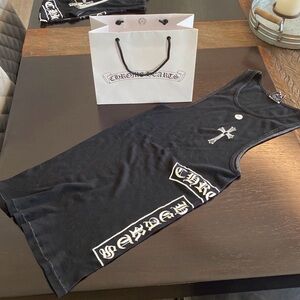 Chrome Hearts Black Tank Top with White Gothic Logos